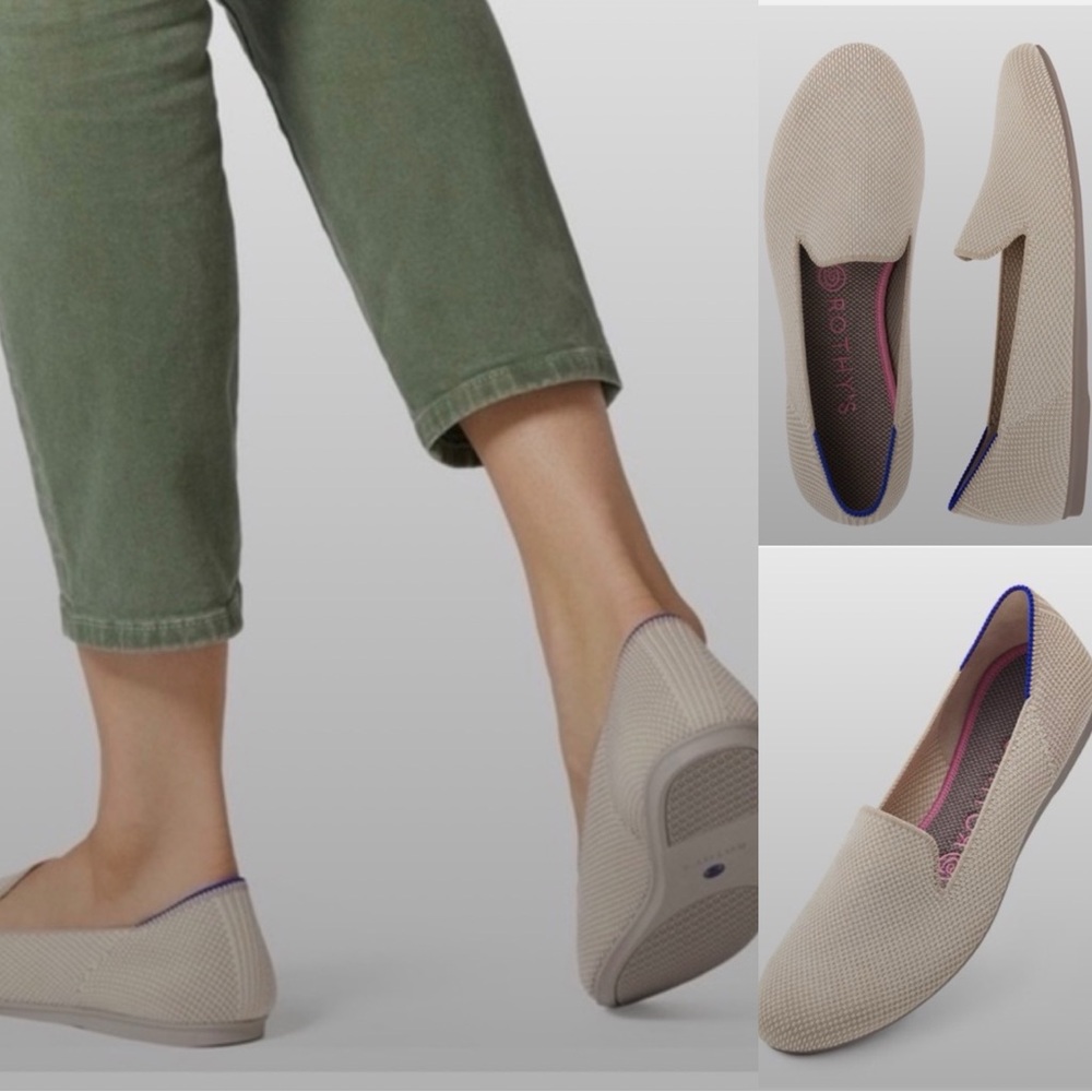 Rothy’s The Loafer Line Double Stitch, Light Beige Slip-On Women’s Casual Shoe